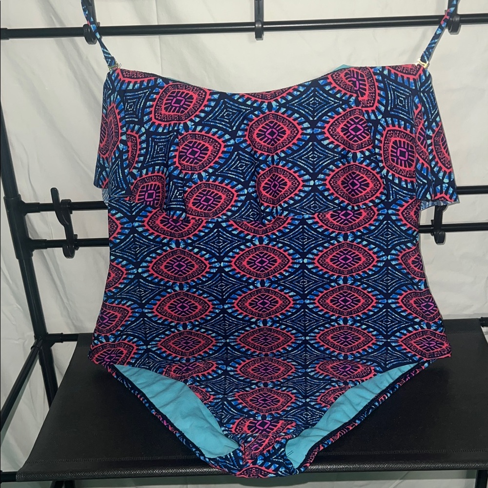 Blue and Pink Patterned Swimsuit